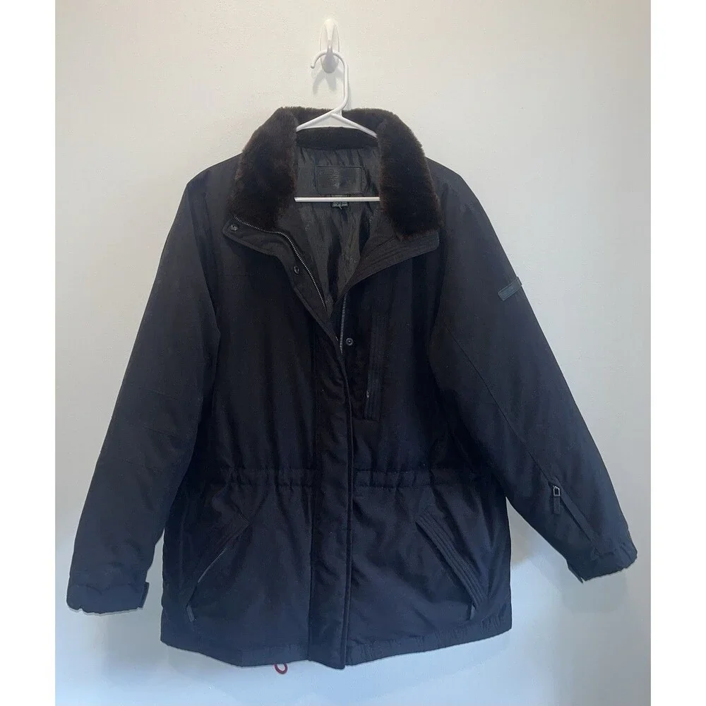 Ralph Lauren Polo LRL Annex Faux Fur-Trimmed Down Parka Ski Jacket Black Sz M